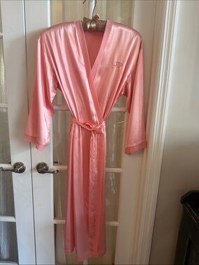 Vintage Y2K Oscar de la Renta Pink Label Coral Full Length Robe Monogram Glam S